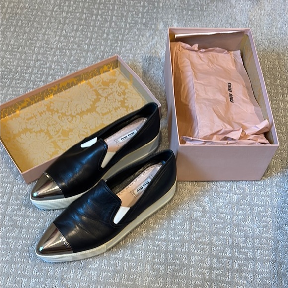 Miu Miu Black Slip-On Skater Platform Sneakers with Silver-Toned Tips - 39.5 - Picture 10 of 14